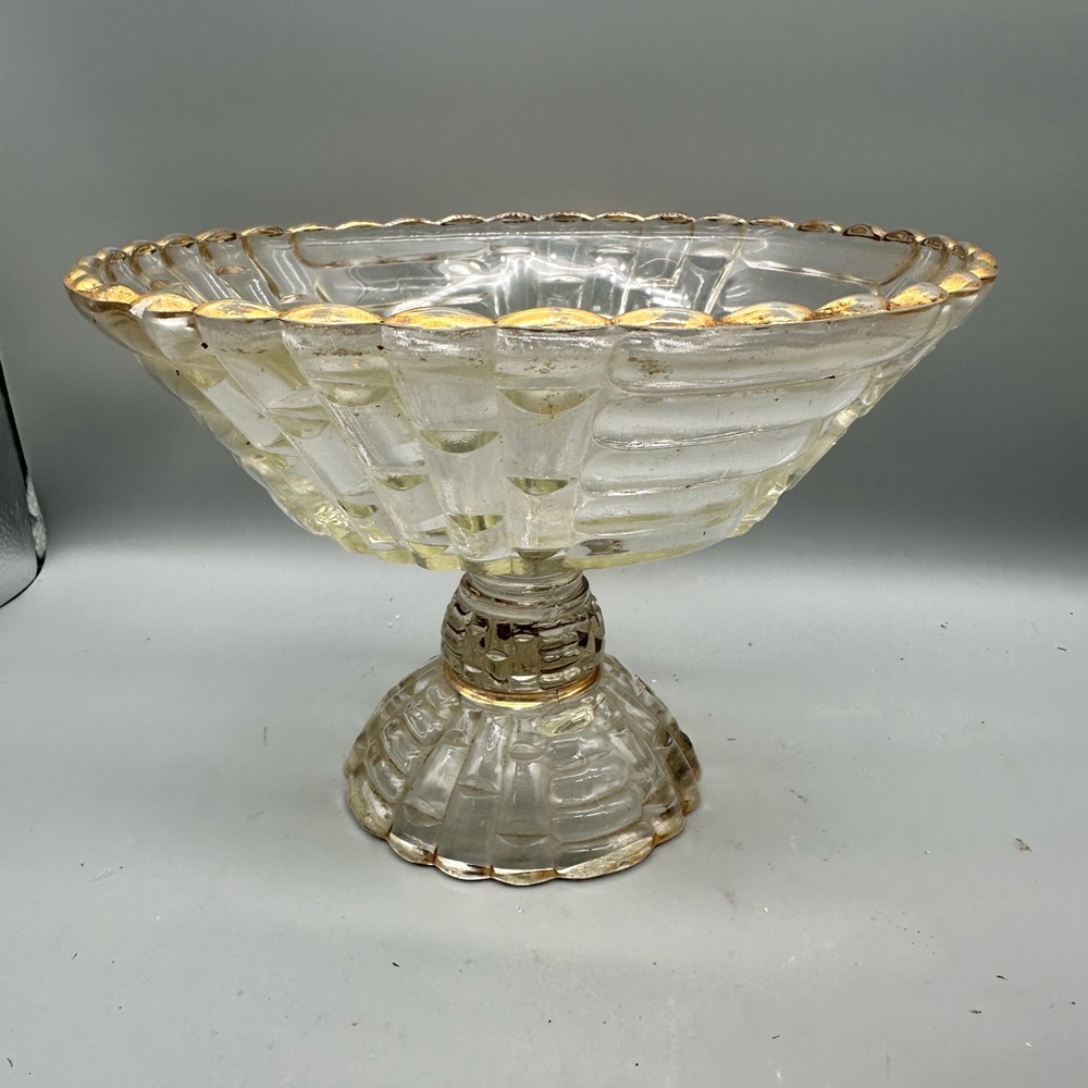 Louise clear Jeanette Glass Pedestal Bowl with Gold Trim